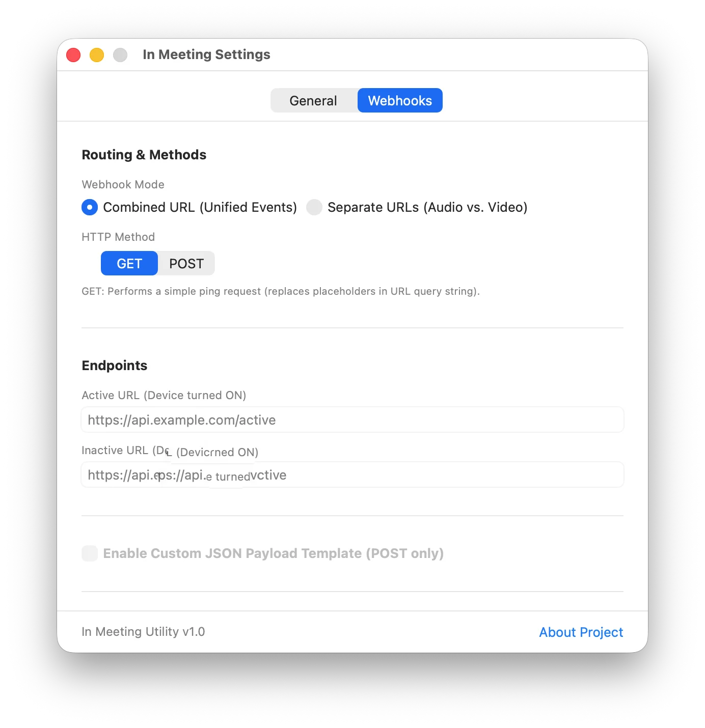 Webhooks Settings Screenshot